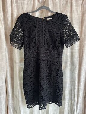 Black Lace Short Sleeve Dress - Elegant Women's Dress